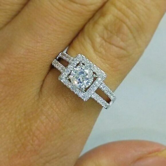 ▶Anillos Double Layer Clear Round Zircon Macro Pave Square Dainty Ring, L275
